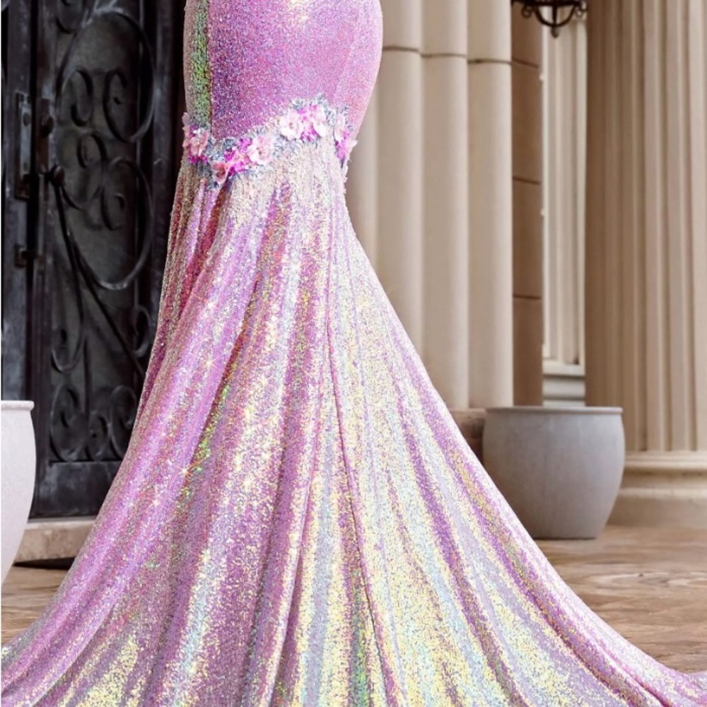 Portia and Scarlett pink Floral Gown style 24250 sequin gown - Picture 2 of 8